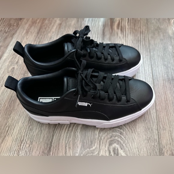 PUMA 👟 Mayze Black Leather Platform US Women’s Size 10 - Picture 7 of 14